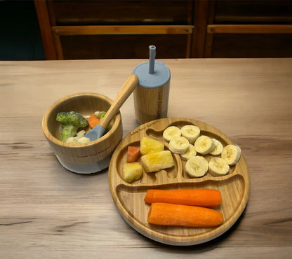 Bamboo Plate set with food 