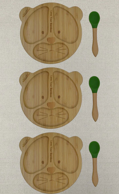 FDA Approved Bamboo Baby Suction Plate and Spoon Set - Bear Design