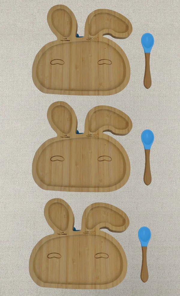 FDA Approved Bamboo Baby Suction Plate and Spoon Set - Bunny Design