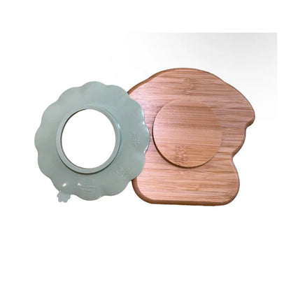 Eco-Friendly Bamboo Baby Suction Plate Feeding Set - Green