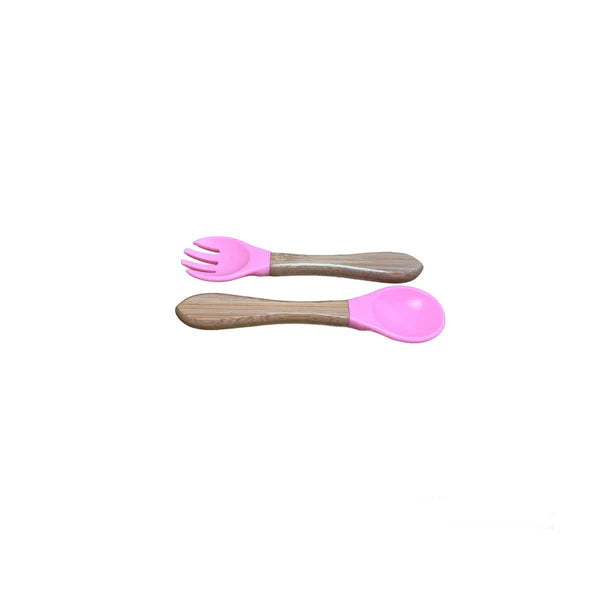 Eco-Friendly Bamboo Baby Suction Plate Feeding Set - Pink