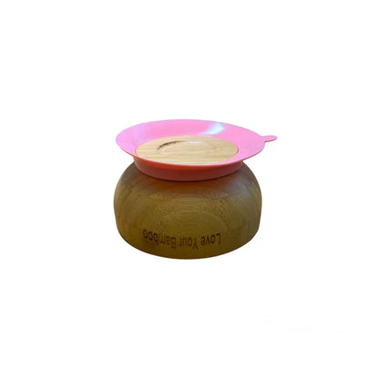 Eco-Friendly Bamboo Baby Suction Plate Feeding Set - Pink