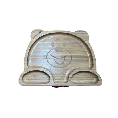 Eco-Friendly Bamboo Baby Suction Plate Feeding Set - Pink