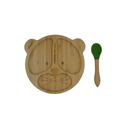 FDA Approved Bamboo Baby Suction Plate and Spoon Set - Bear Design