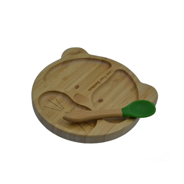 FDA Approved Bamboo Baby Suction Plate and Spoon Set - Bear Design