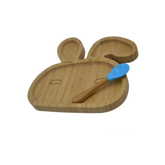 FDA Approved Bamboo Baby Suction Plate and Spoon Set - Bunny Design